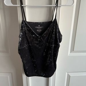 American Eagle black velvet crop top. Size large
